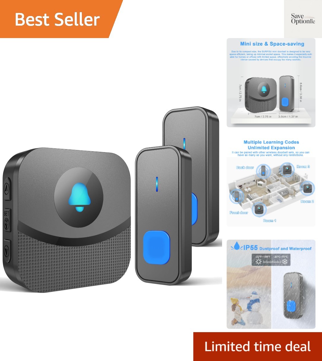 Wireless Doorbell,Waterproof Doorbell Operating at 1300Ft with 55 Melodies 5 ...