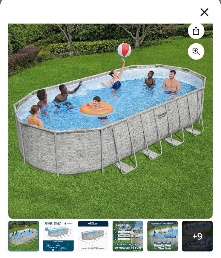 Bestway Power Steel Oval Frame Pool 20ft x 13ft 1in x 48in w/ Pump Ladder Cover