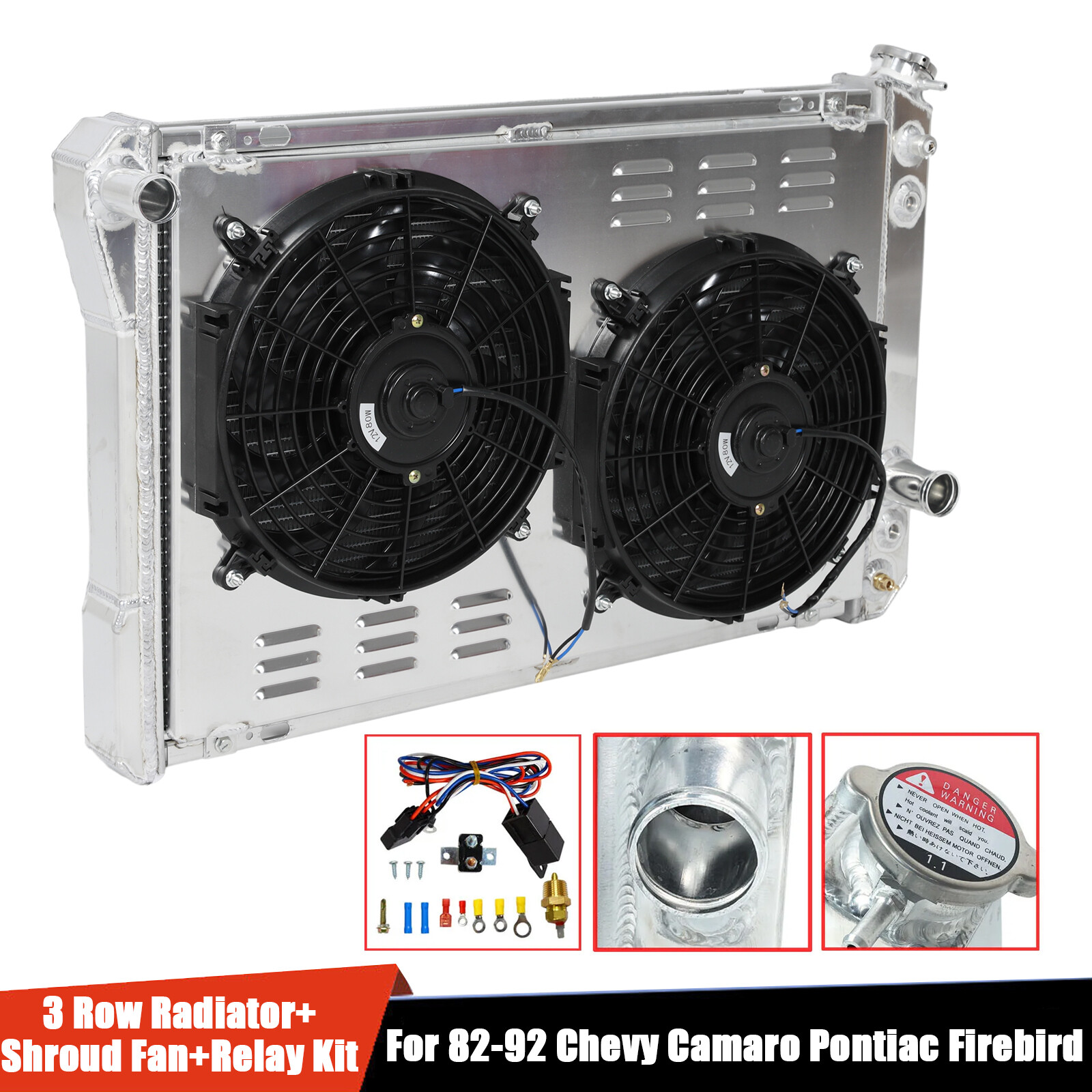 For 82-92 Chevy Camaro Pontiac Firebird 3 Row Radiator+Shroud Fan+Thermostat Kit
