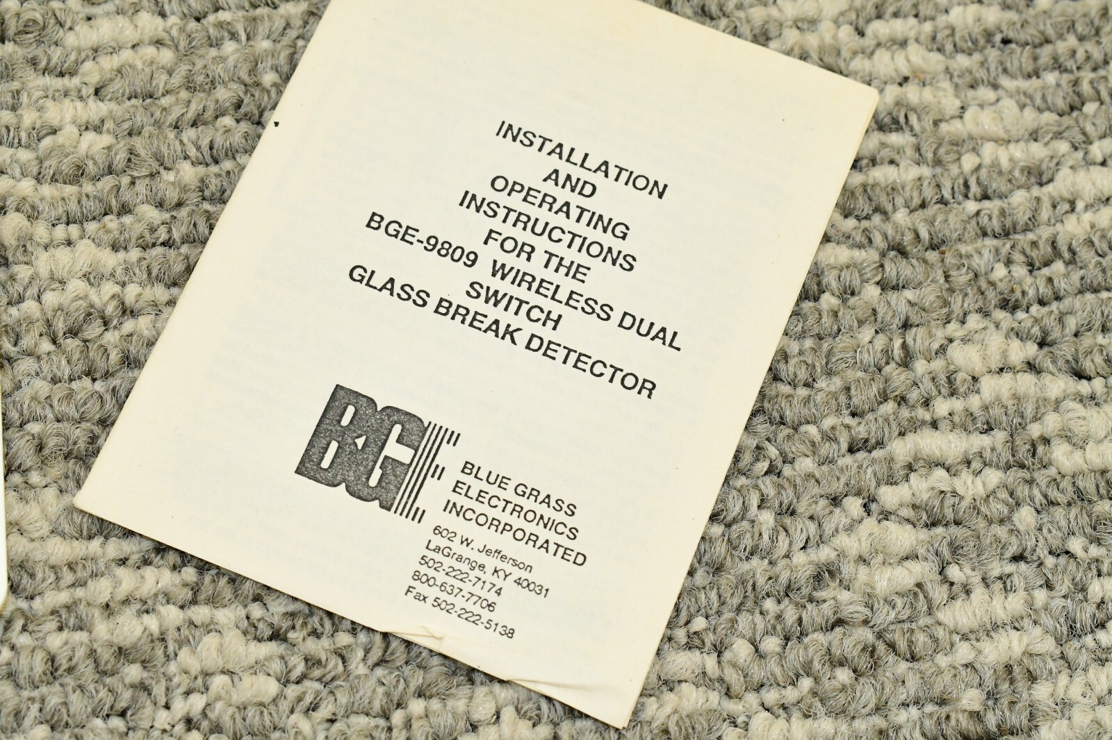 Glass Break Detector Wireless Dual Switch BGE-9809 Blue Grass Electronics