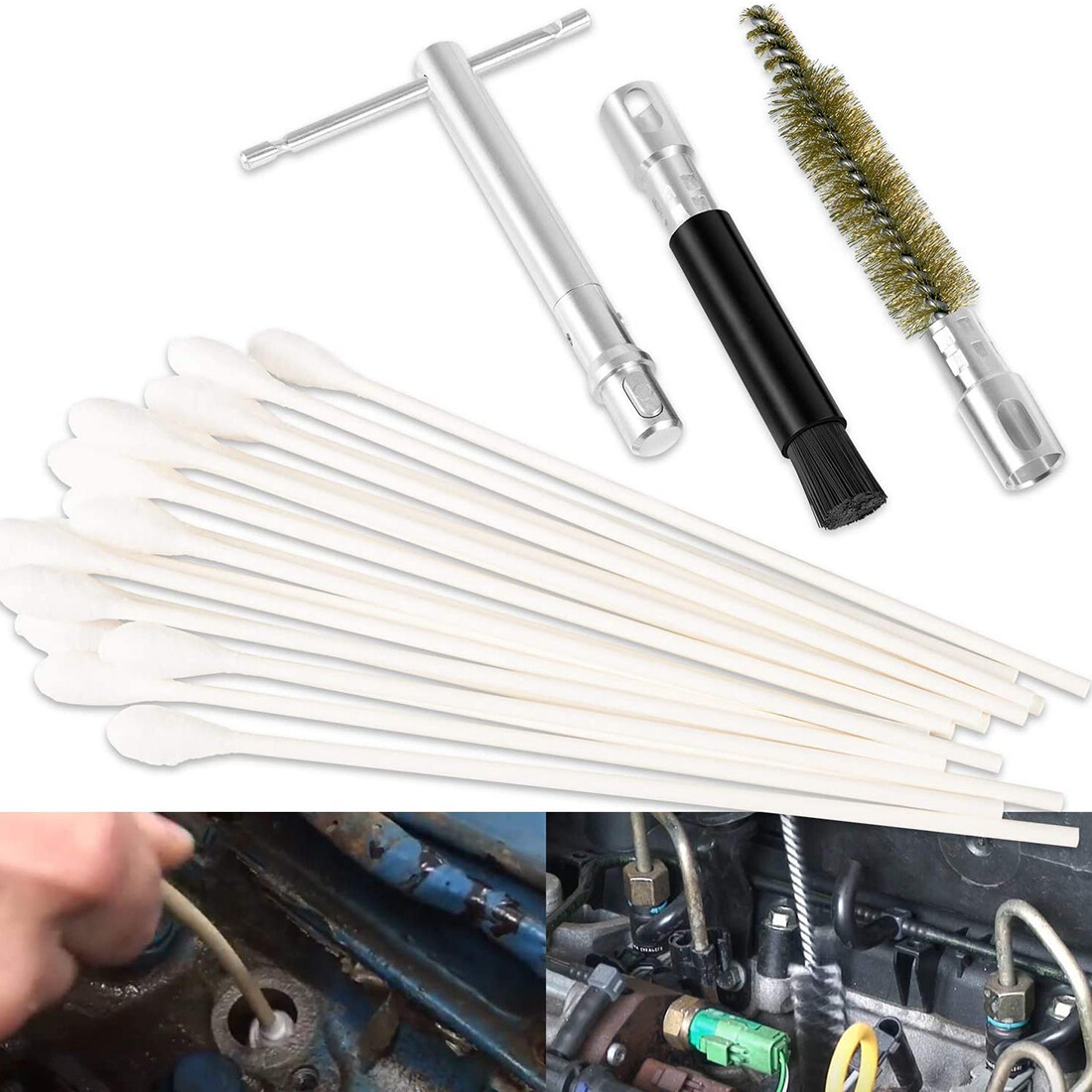 For 6.6L Duramax Diesel Cylinder Injector Bore Cleaning Brush EN-47909 Swabs Set