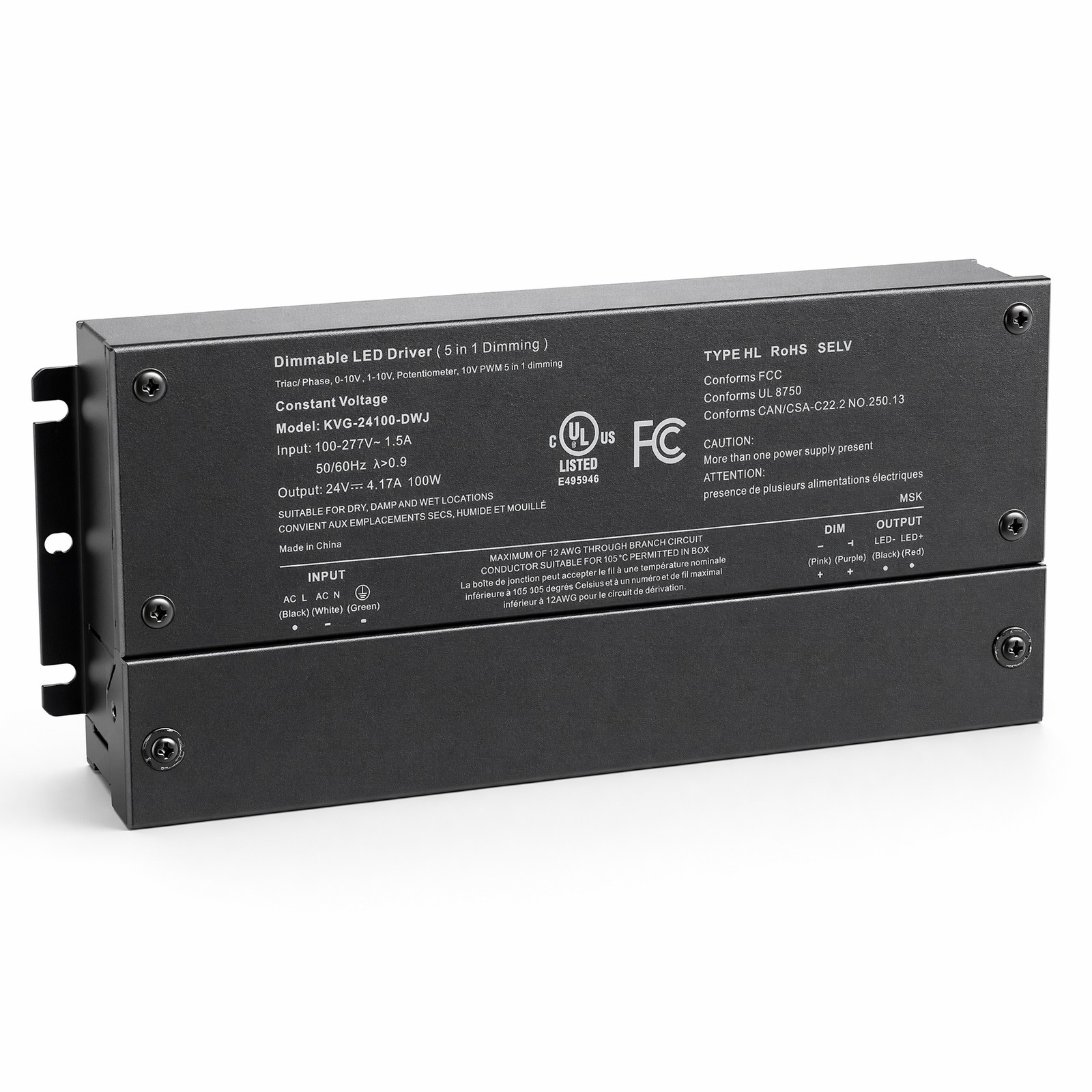 24V 100W Dimmable LED driver UL listed  For LED driver for Light Strip