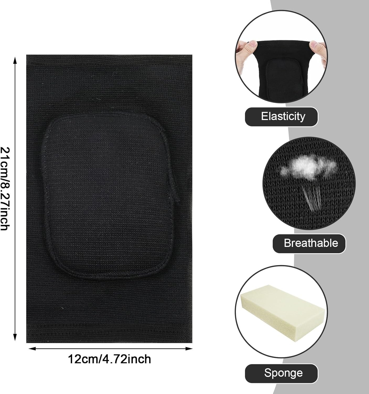 Elbow Pads with Thicken Sponge Pad 1 Pair Breathable One Size, Black