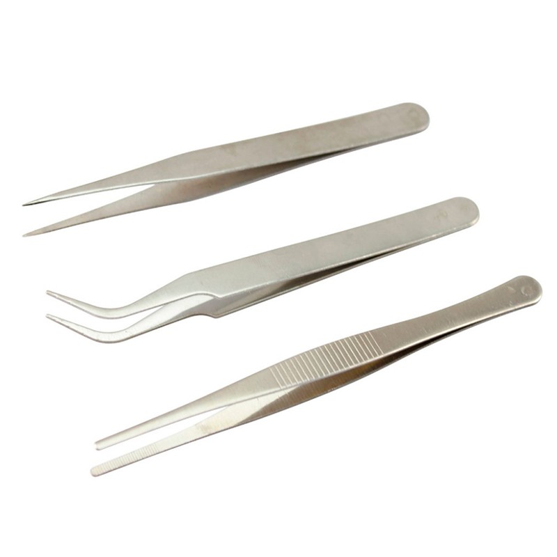 3Pcs Stainless Steel Tweezers Repair Precision Set Assembly Electronic Tweezers