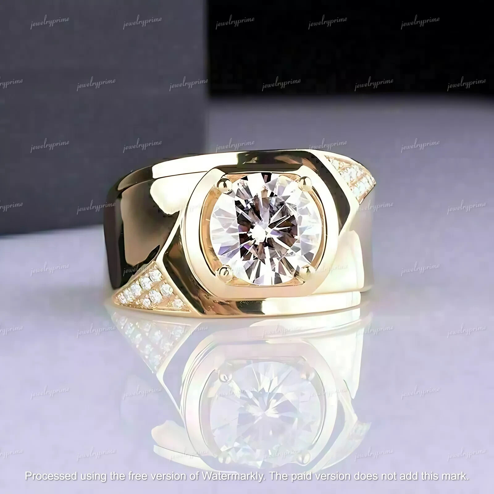 3Ct Round Lab Created Diamond Engagement Men's Pinky Ring 14K Yellow Gold Plated