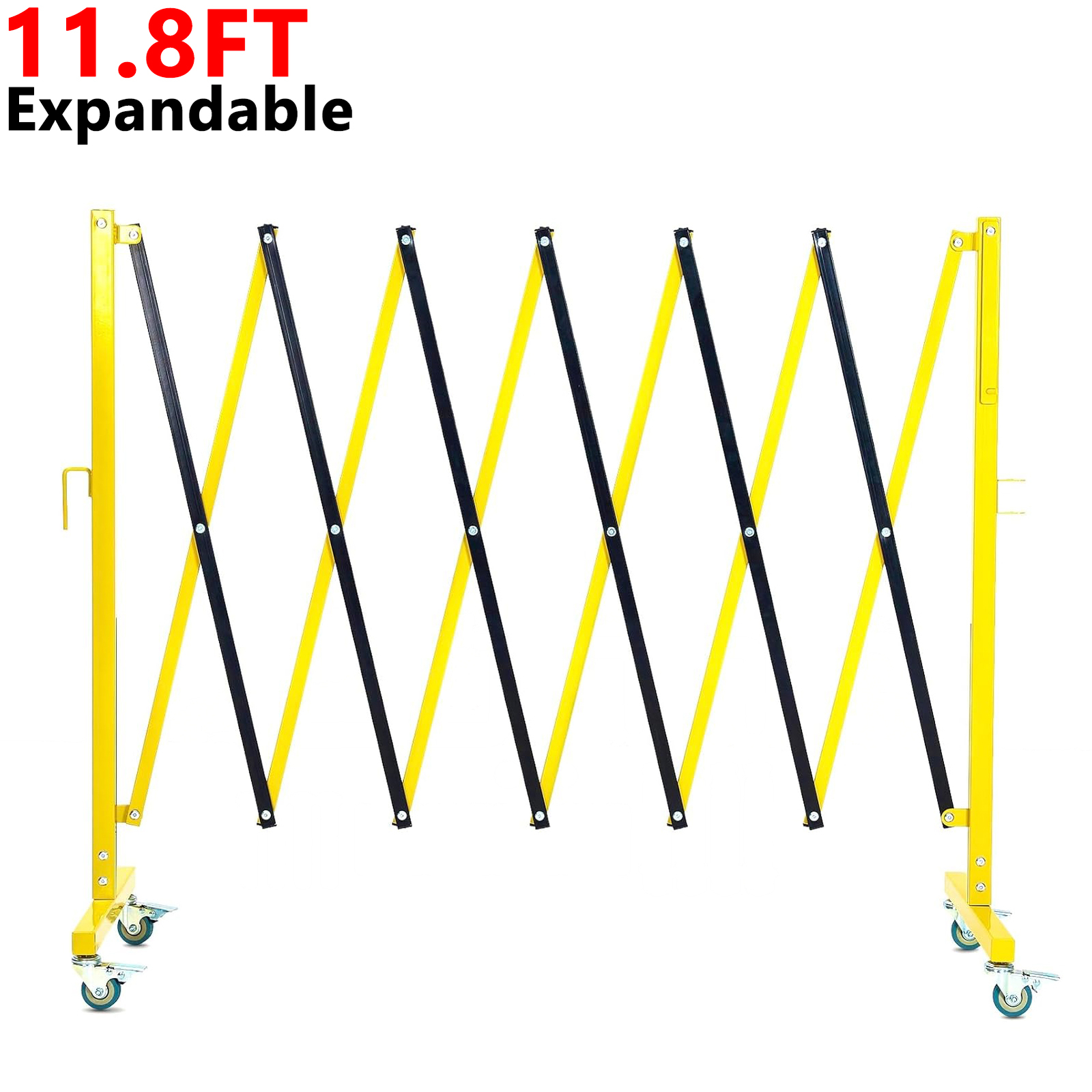 11FT Industrial Expandable Barricade Folding Security Gate w/ Wheels,Retractable