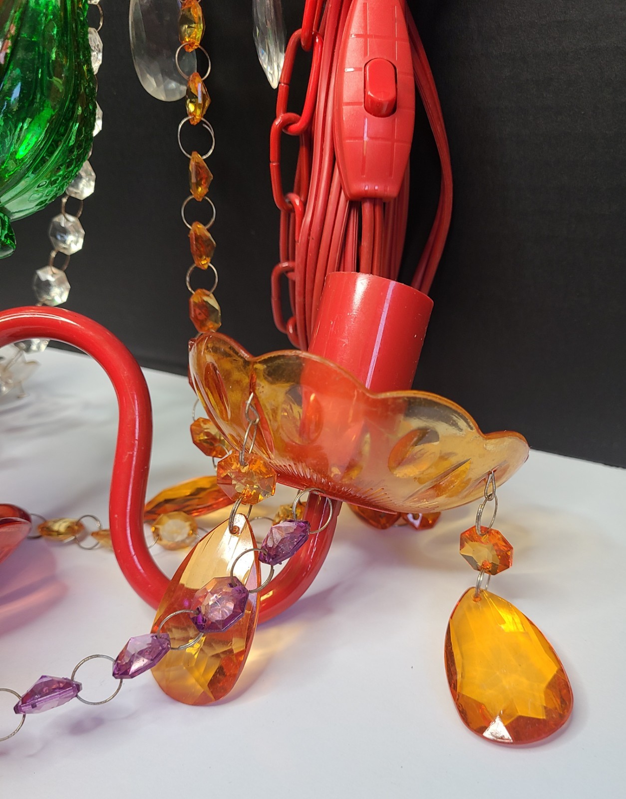 Multicolor 3 Light Chandelier Acrylic Crystal Glass Central Stem Plug In