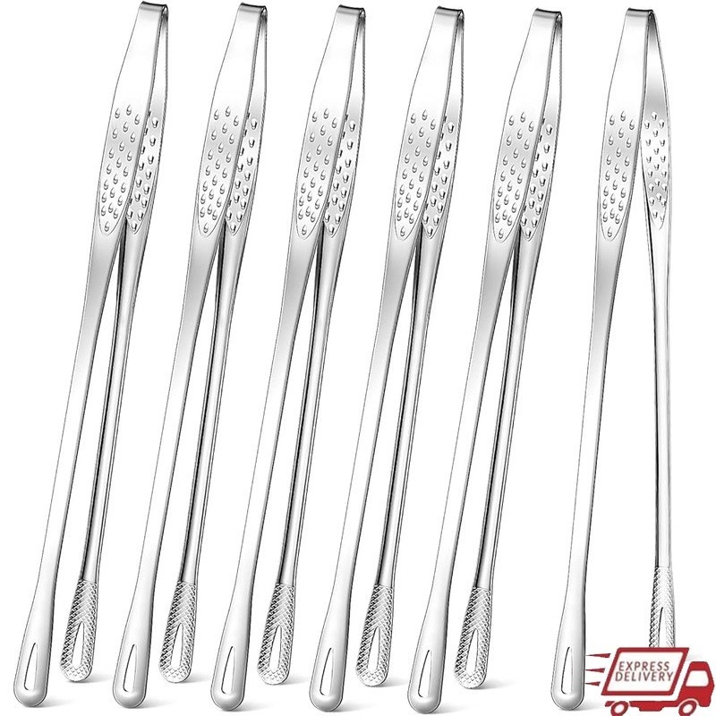 Stainless Steel Cooking Tongs Set Kitchen BBQ Utensils Non Slip Design 6 Pieces