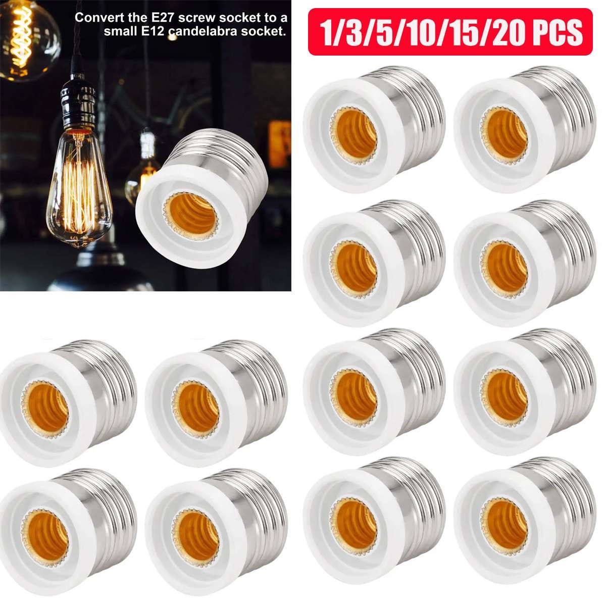 Light Bulb Socket Adapter Medium Base E26 E27 to E12 Candelabra Screw Reducer