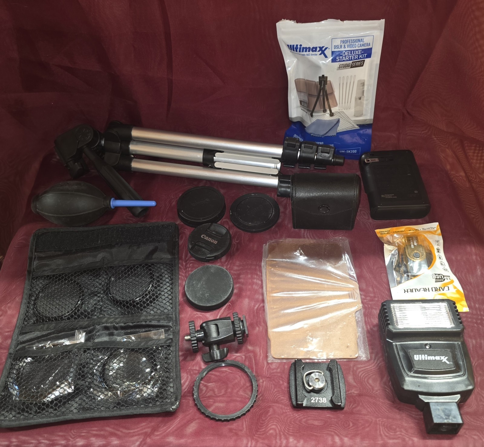 Camera Accessory Lot Lenses Deluxe Starter Set Tripod Card Reader Lens Caps