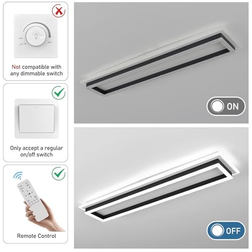 Dimmable Led Ceiling Light with Remote Control 31.5in Modern Linear Flush Black