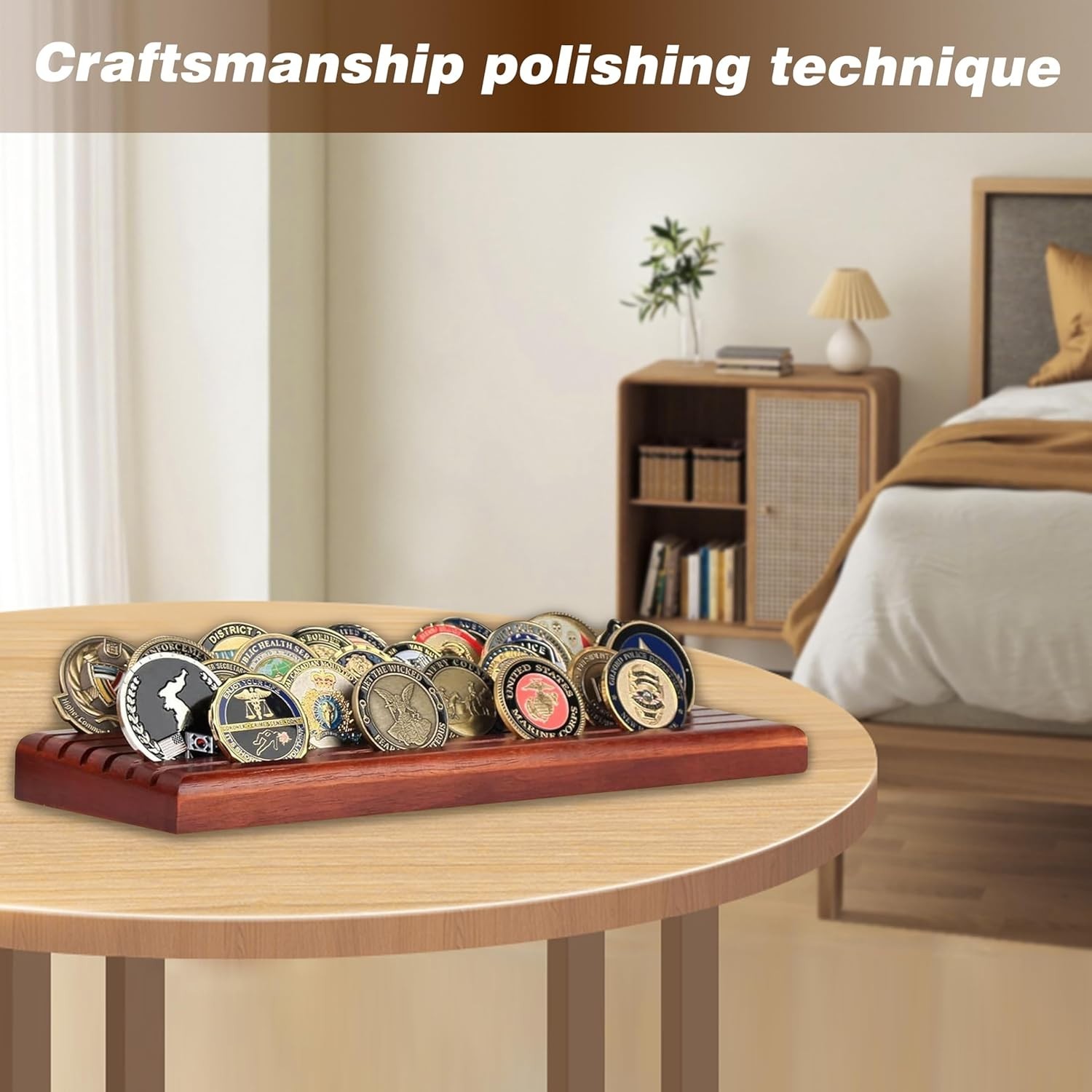 Challenge Coins Display Holder, Solid Wood Challenge Coin Stand, 6 Row Coins ...