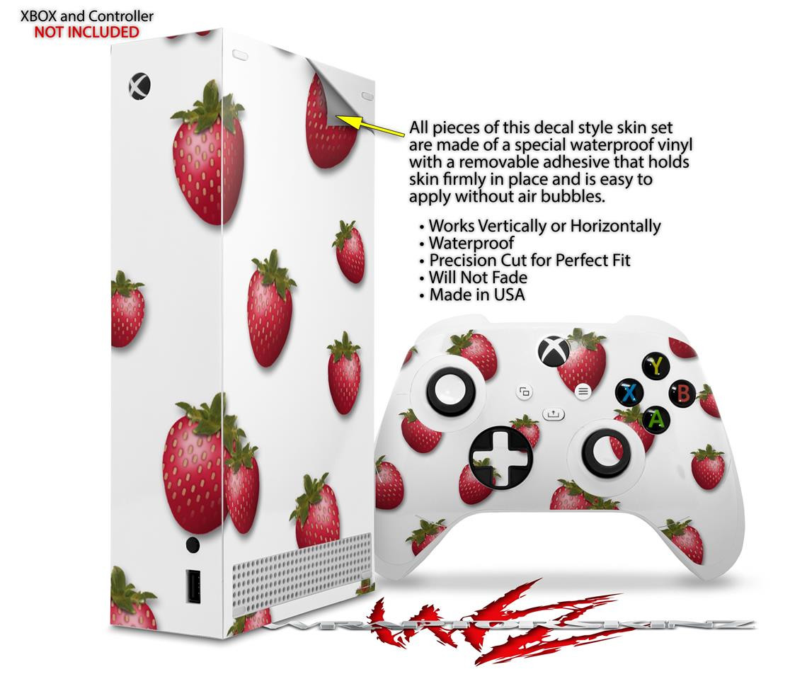 Skin Wrap for XBOX Series S Console Controller Strawberries on White