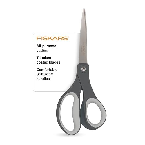 Fiskars 8" Comfort Grip Titanium All Purpose Scissors, Sharp Stainless Steel