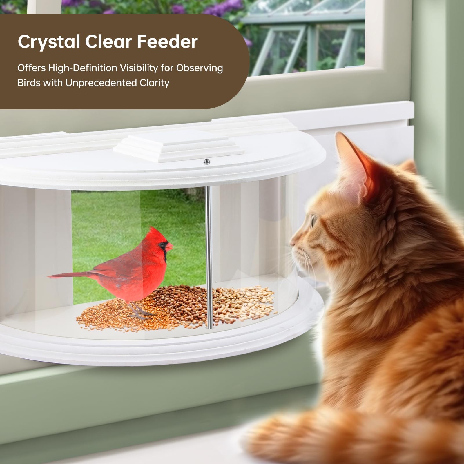 JOYSEUS Window Bird Feeder, 180° Clear View Durable and White