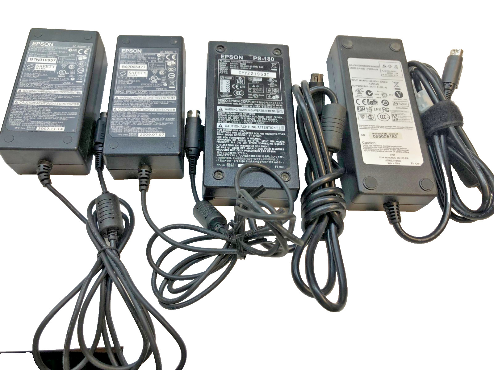 Lots of Four POS AC Adp. PS60A-24(1), Epson M159a(PS-180) / M235A (2 new) Mixed