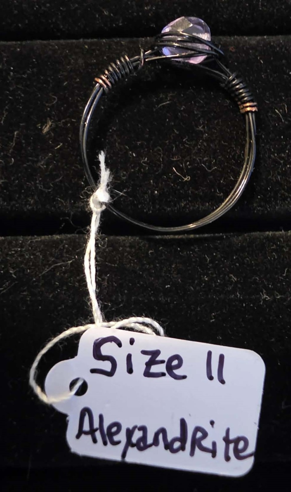 Handmade size 11 wire-wrapped alexandrite rings with hematite colored wire