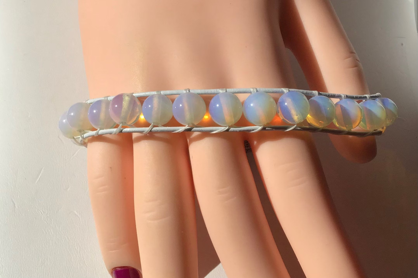 HANDMADE Moonstone Bracelet 8” Single Leather Wrap Bracelet Opalite