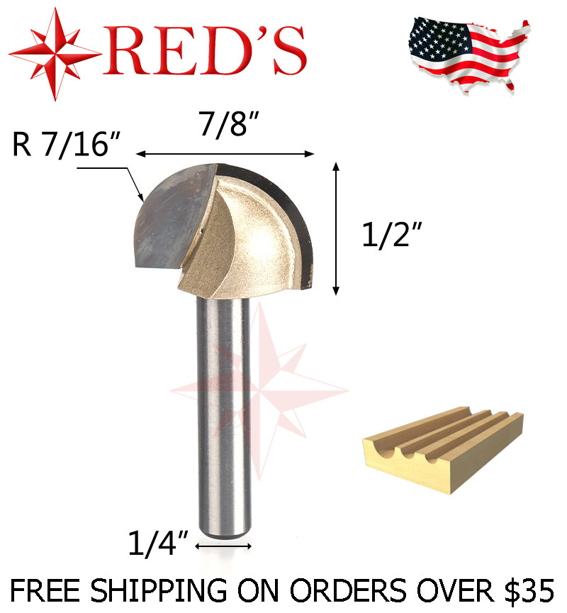 Tideway Carbide PRO LC05021404 7/8"D 7/16" Radius Core Box 1/4" shank router bit