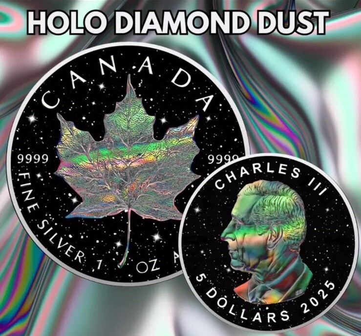 🇺🇸 HOLO DIAMOND DUST Maple Leaf 1oz Silver Coin 5$ Canada 2025 🇨🇦