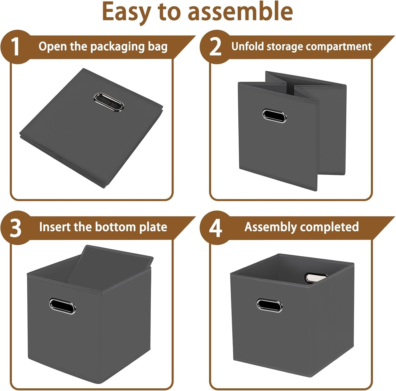 Space-Saving Grey Fabric Bins - Multi-Purpose 11x11x11 Containers with Handles