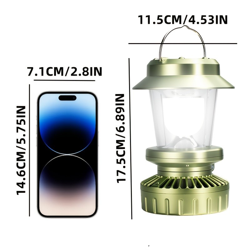 Solar Fan Lantern for Camping, Rechargeable Multi-Functional Light Hook