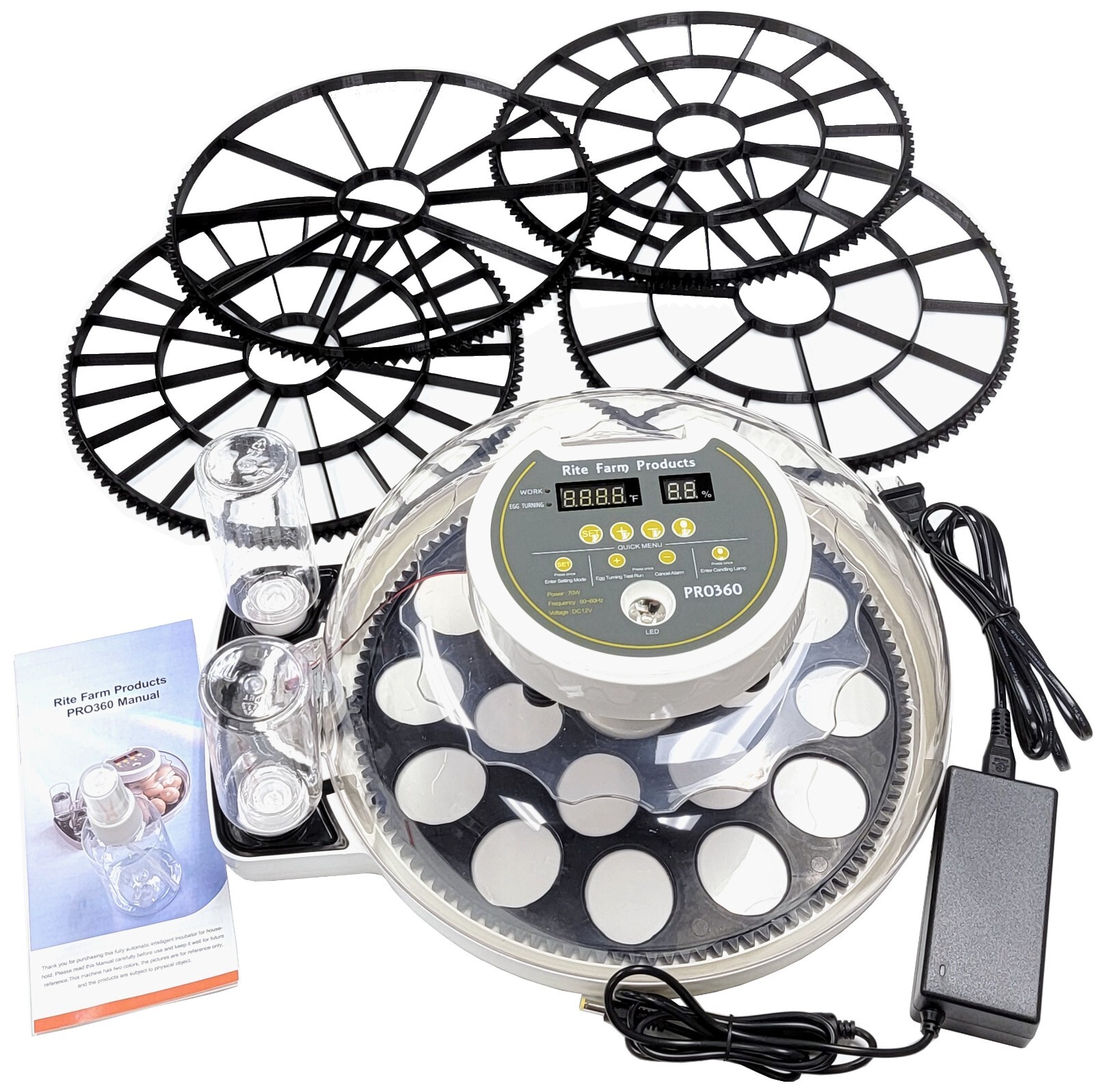 PRO 360 RITE FARM PRODUCTS 21 EGG CHICKEN INCUBATOR HATCHER & ALL 5 TURNER TRAYS