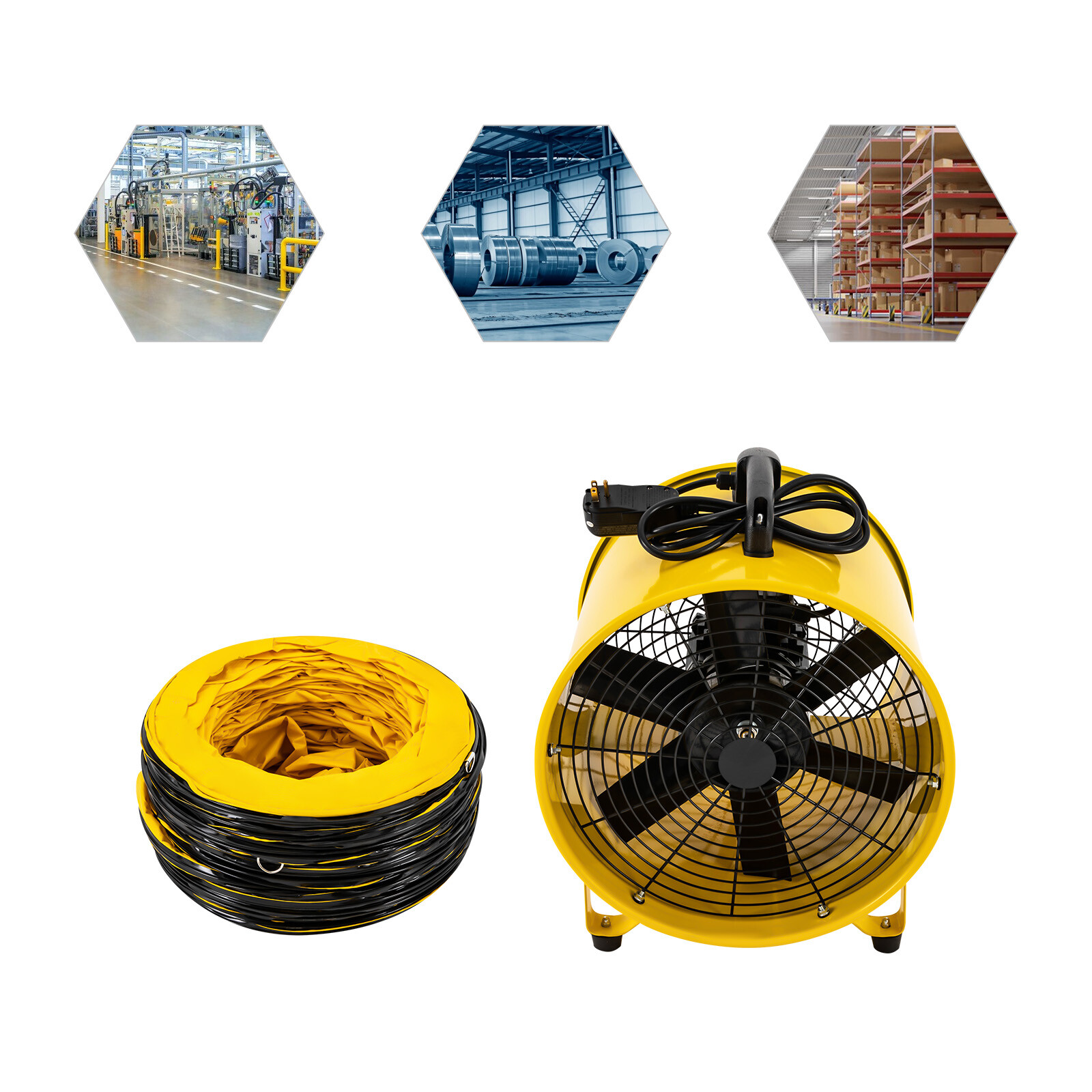 16"Exhaust Inline Duct Fan Ventilation Fan Blower High Velocity+10m Duct Hose