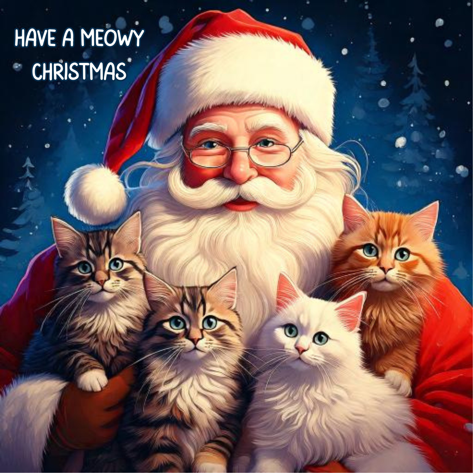 Santa with Cats Meowy Christmas Door Hanger, Wreath Attachment or Sign
