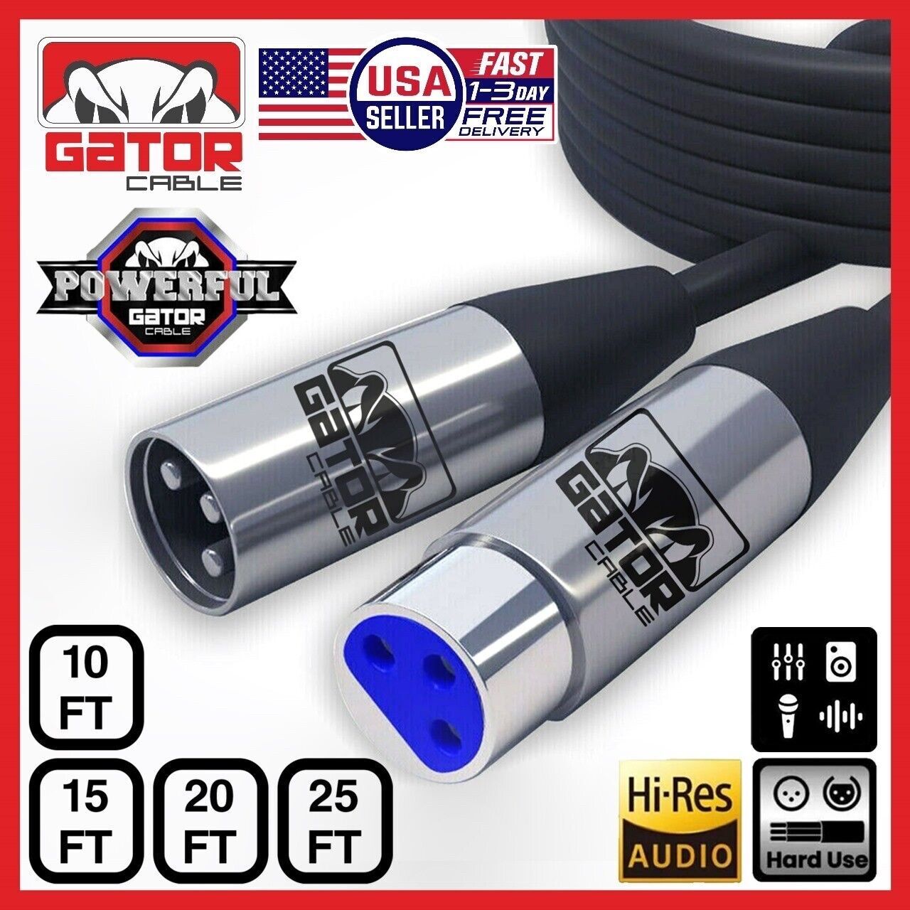 XLR Microphone MIC 3-Pin Male to Female Cable Cord Connector Extension Shielded