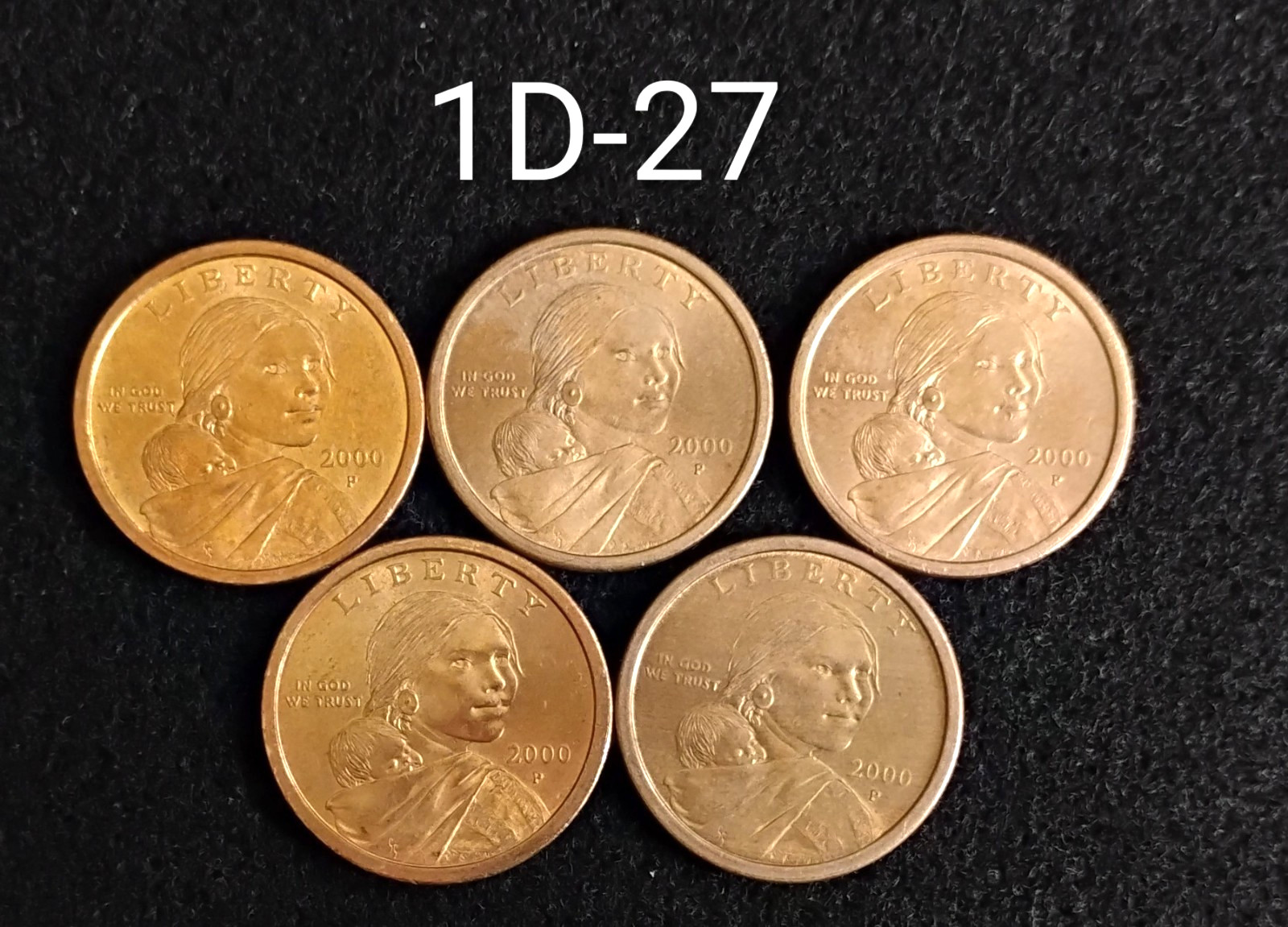 5 Sacagawea Golden Dollars 2000-P, Actual Coins Shown [AL-1D27]