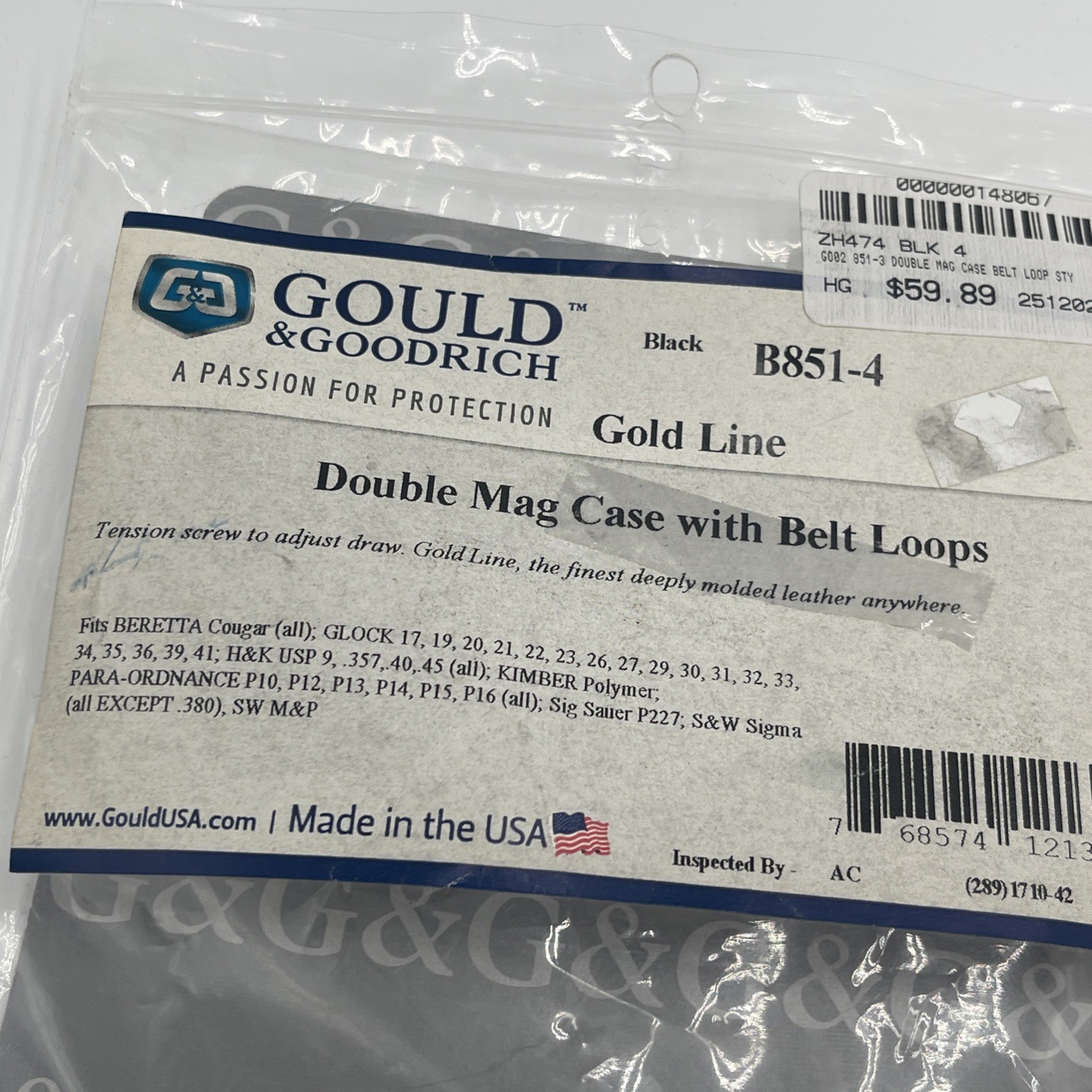 Gould & Goodrich 851 Gold Line Double Mag Case with Belt Loops Glock 17 19 Etc