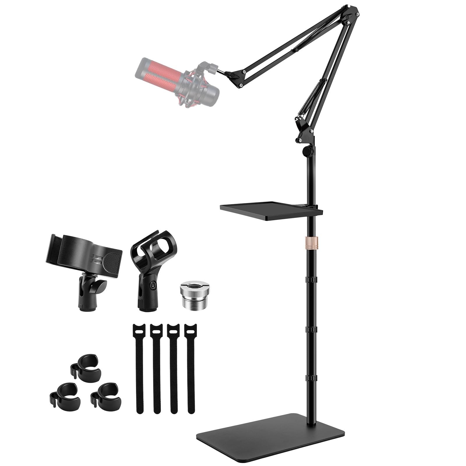Best BILIONE Microphone Stand Floor with Tray & Boom Arm, 5.5lbs Weighted Base
