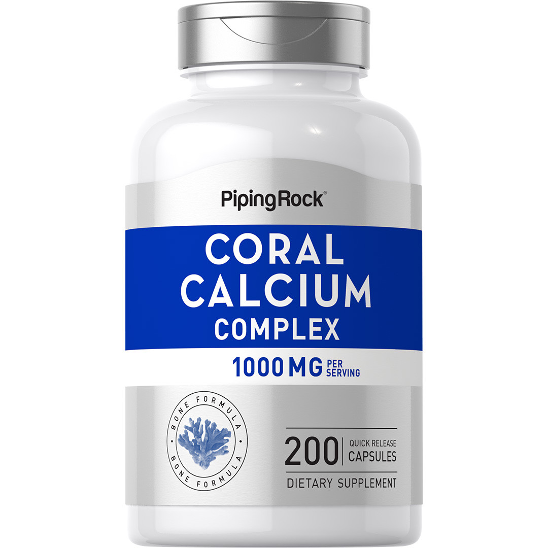 Coral Calcium | 1000mg | 200 Capsules | Non-GMO Supplement | by Piping Rock