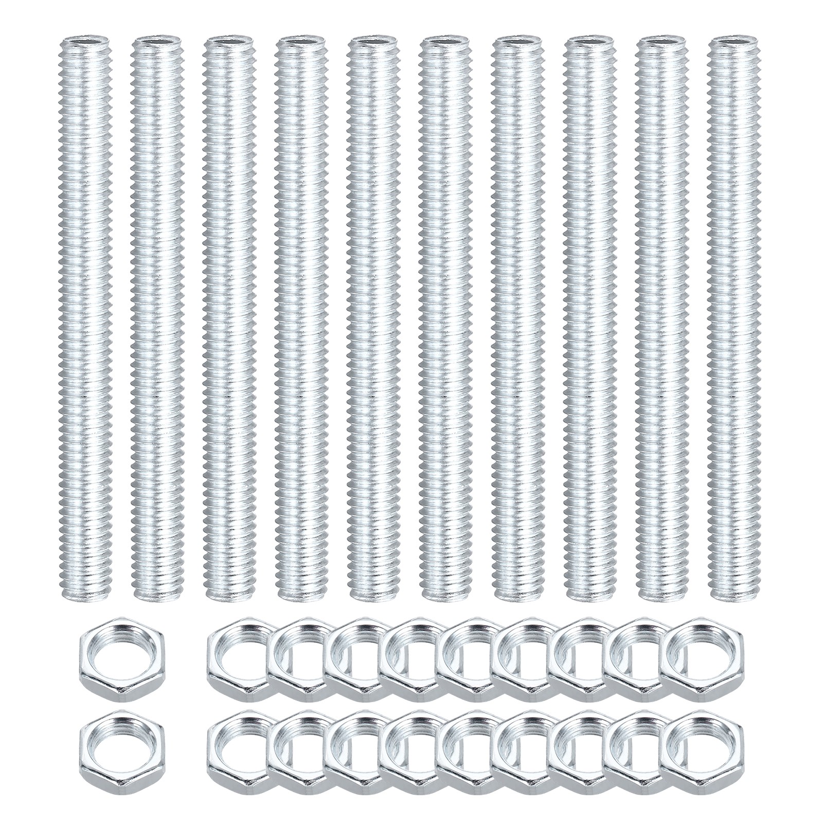 10Pcs M6x1 Coarse Threaded 2.4" Lamp Pipe Nipples Kit with Lock Nuts, White Zinc