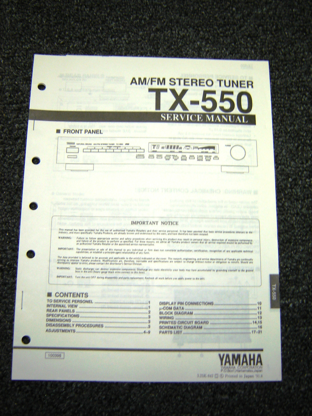 Original Yamaha TX-550 Service Manual