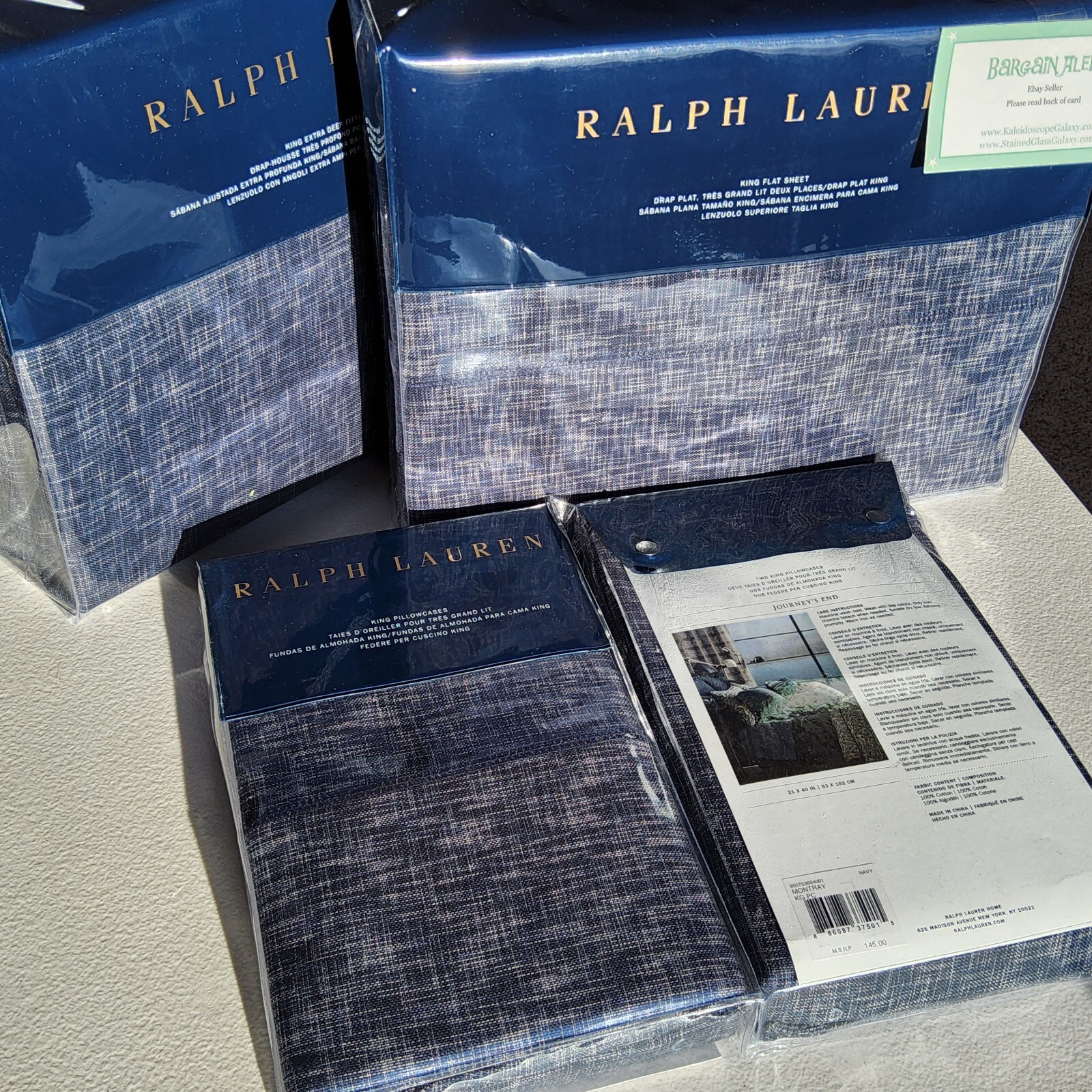 4pc RALPH LAUREN Journey's End Montray King Sheet Set Flat Fitted Pillow $575