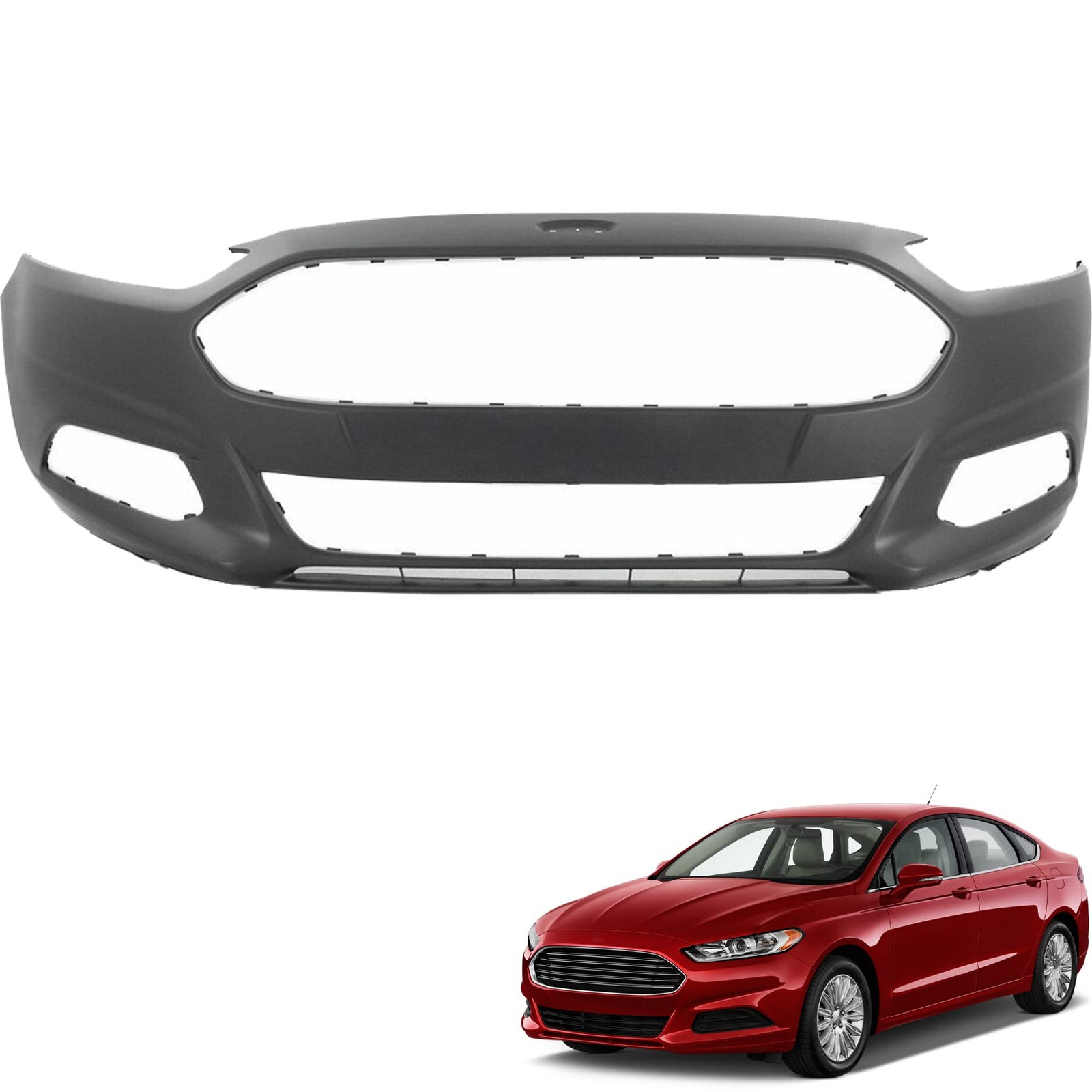 Black Front Bumper Cover Fascia for 2013-2016 Fusion No Park Assist Sensor Holes
