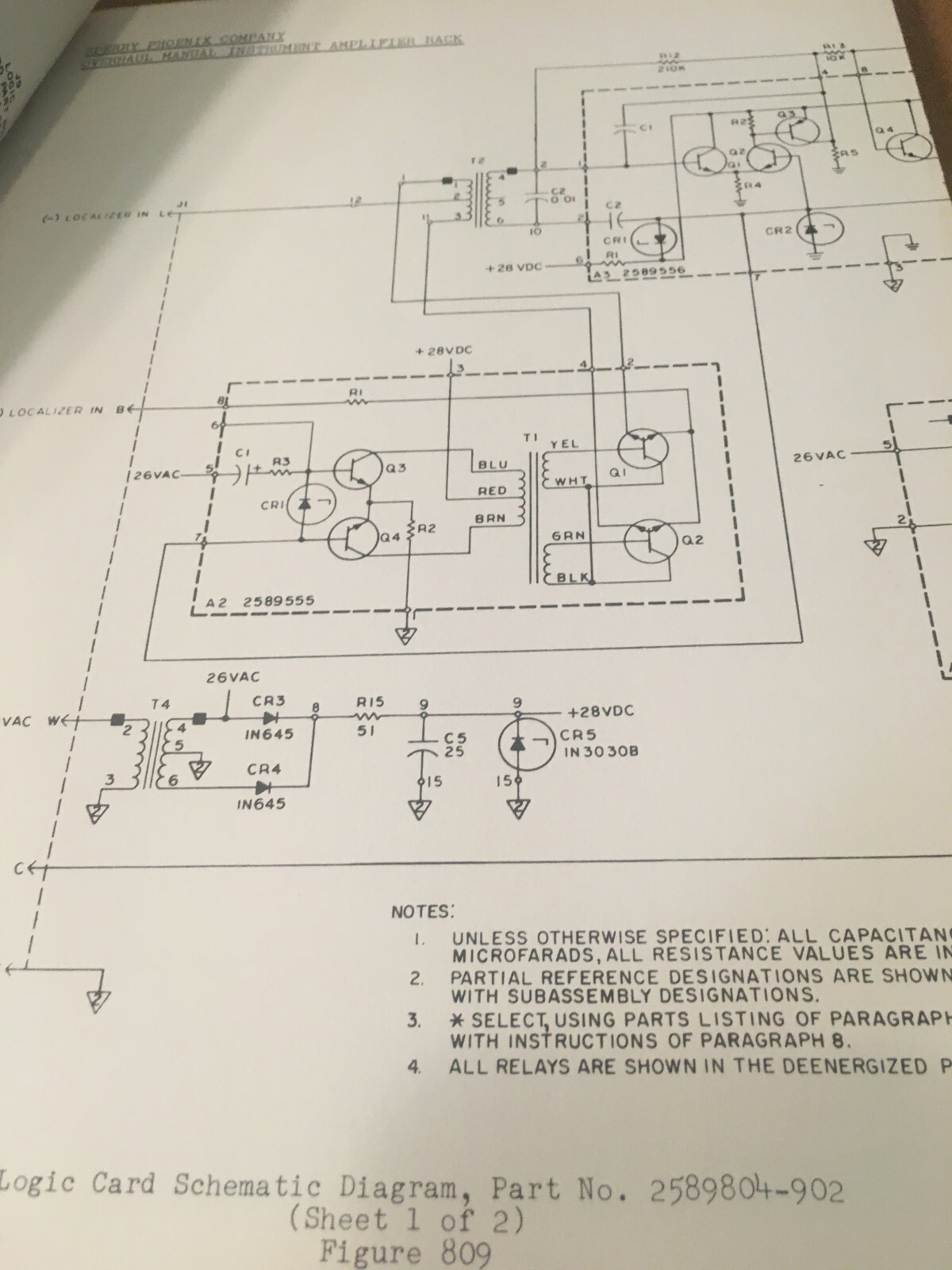 Sperry Instrument Amplifier Rack 2589201 Schematics