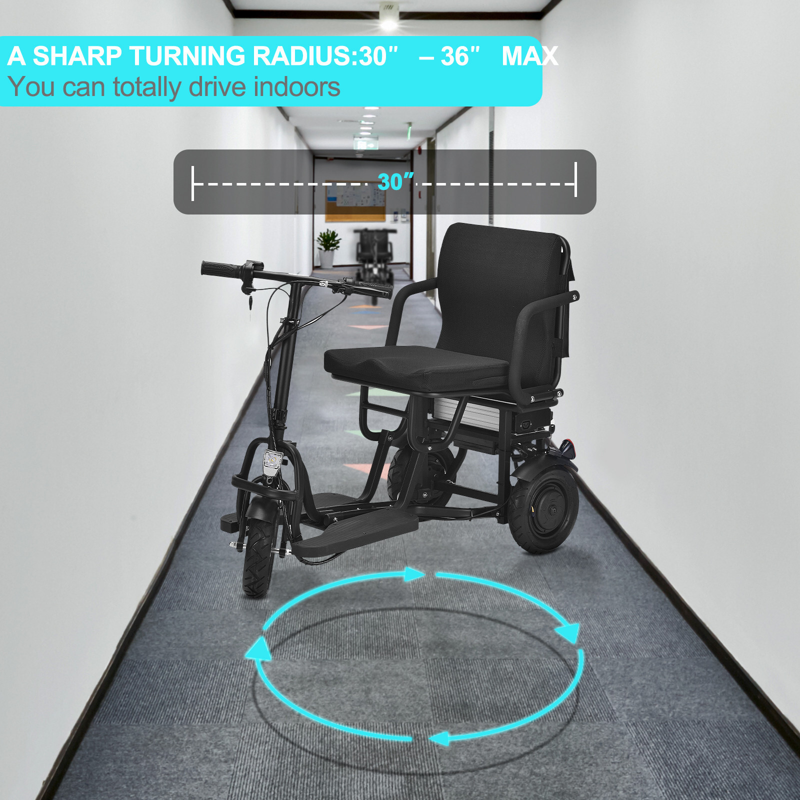 3 Wheel Folding Mobility Scooter Power Wheel Chairs Electric Long Range Portable