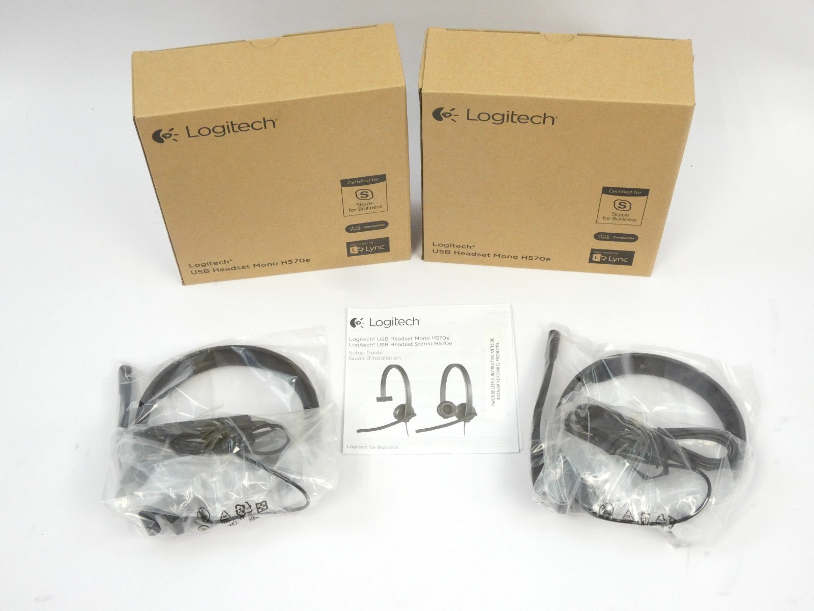 Lot of 2 Logitech H570e Mono USB Headsets with Boxes