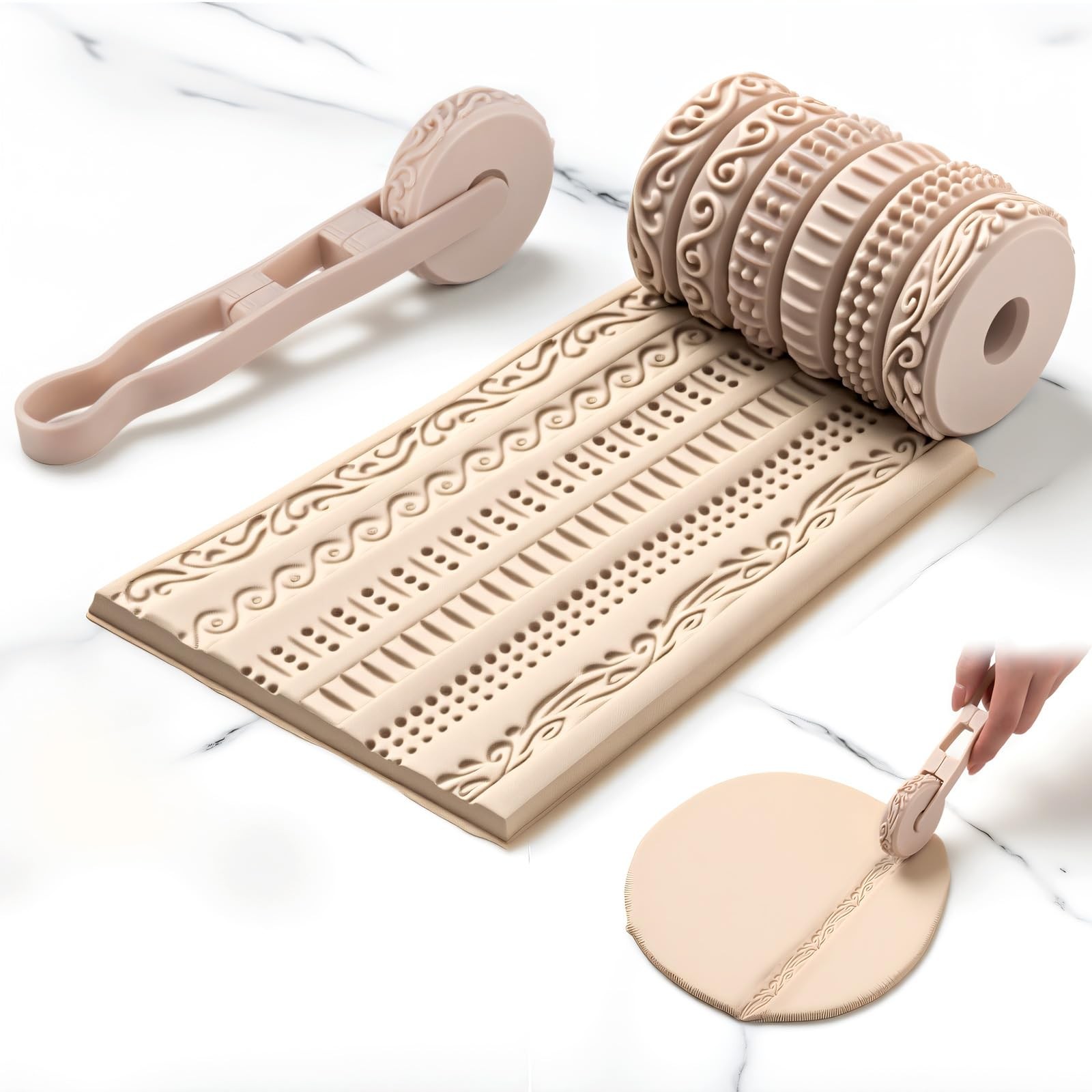 6pcs Clay Texture Rollers, Clay Roller with Handle, 6 Patterns Texture for Mo...