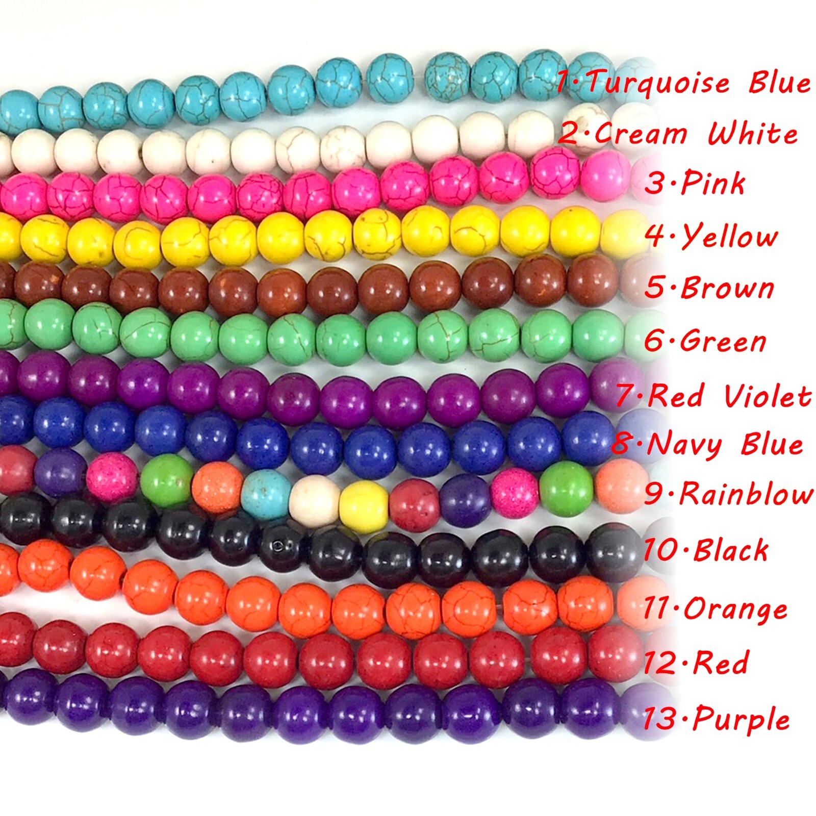13Color Gemstone Howlite Magnesite Turquoise Round Loose Bead 15" 4 6 8 10 12 14