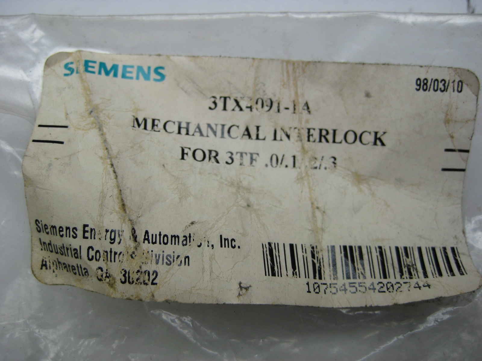 SIEMENS 3TX4091-1A MECHANICAL INTERLOCK NSMP