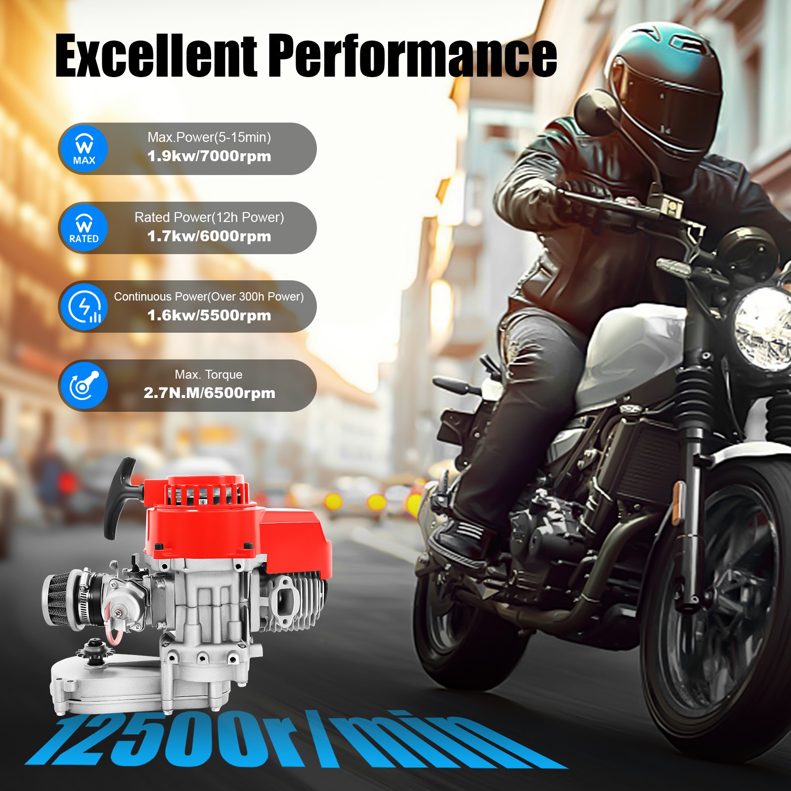 2 Stroke HP Racing Engine Motor 49cc 47cc 50cc Pocket/Quad/Dirt Bike Pull Start