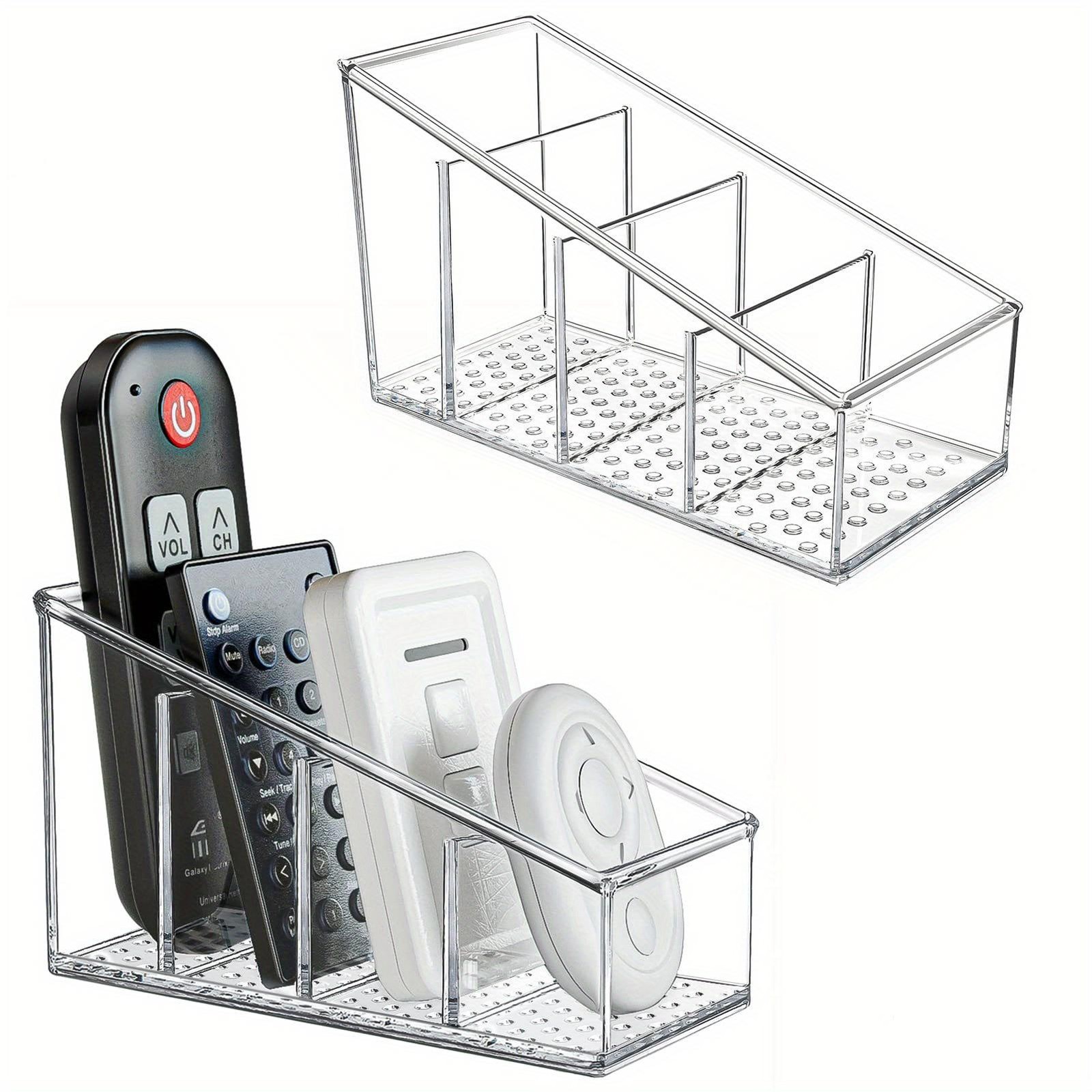 Clear Plastic Remote Holder  4-compartment Desk Organizer for Home & Office