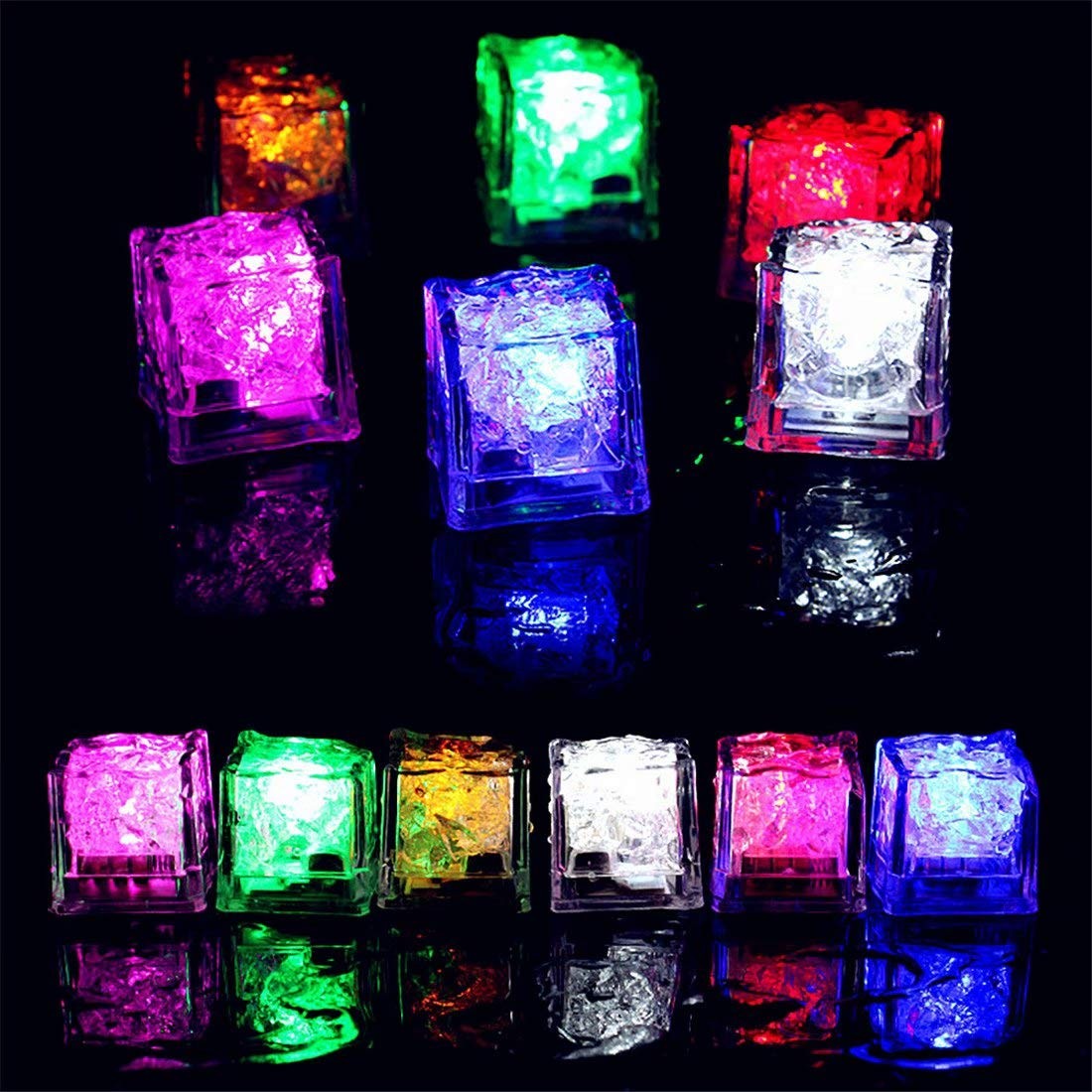 Waterproof Led Ice Cube 24 Pack Multi Color Flashing Glow In The Dark Led Light