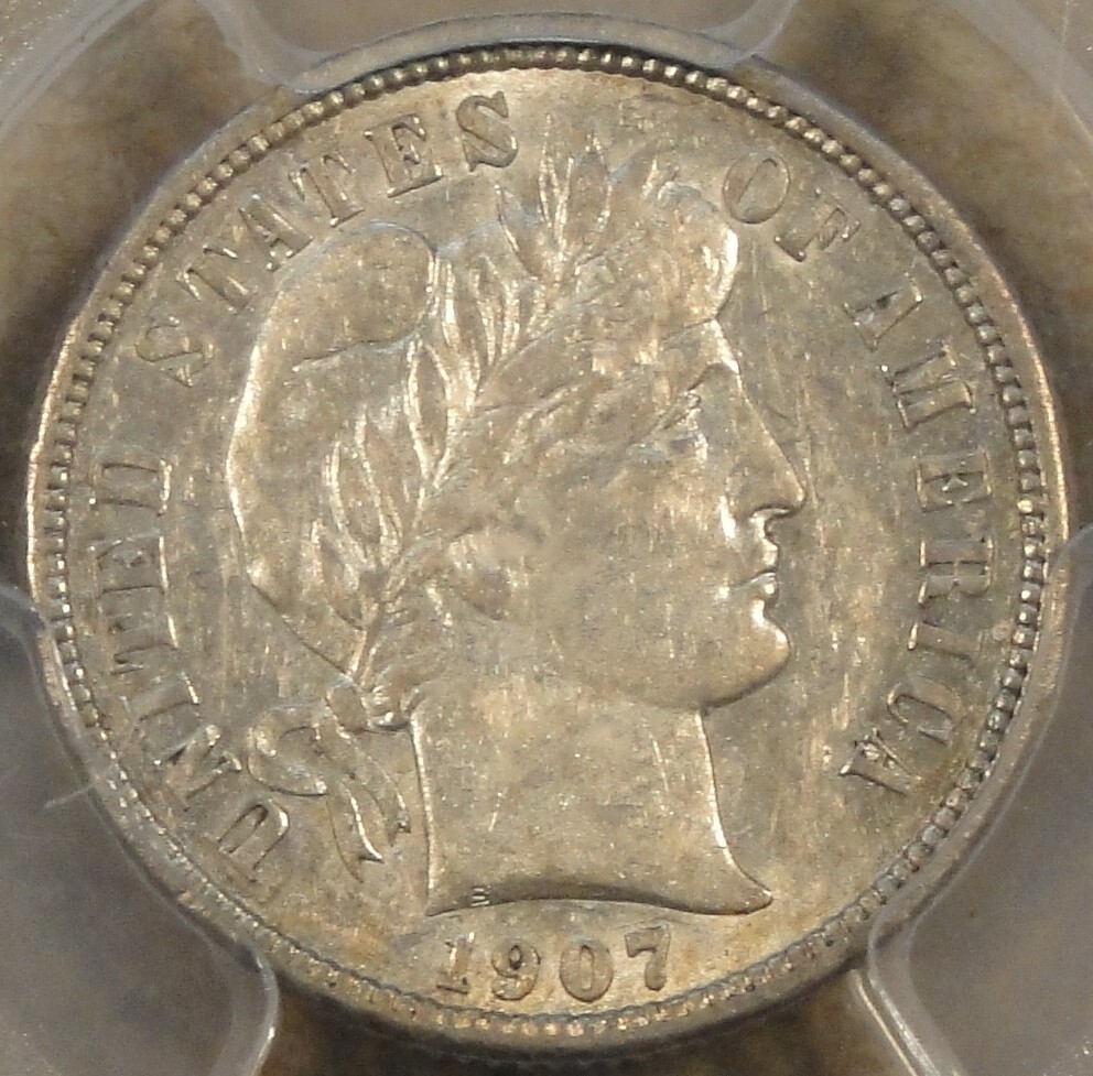 1907-S Barber Dime 10c PCGS Certified AU53