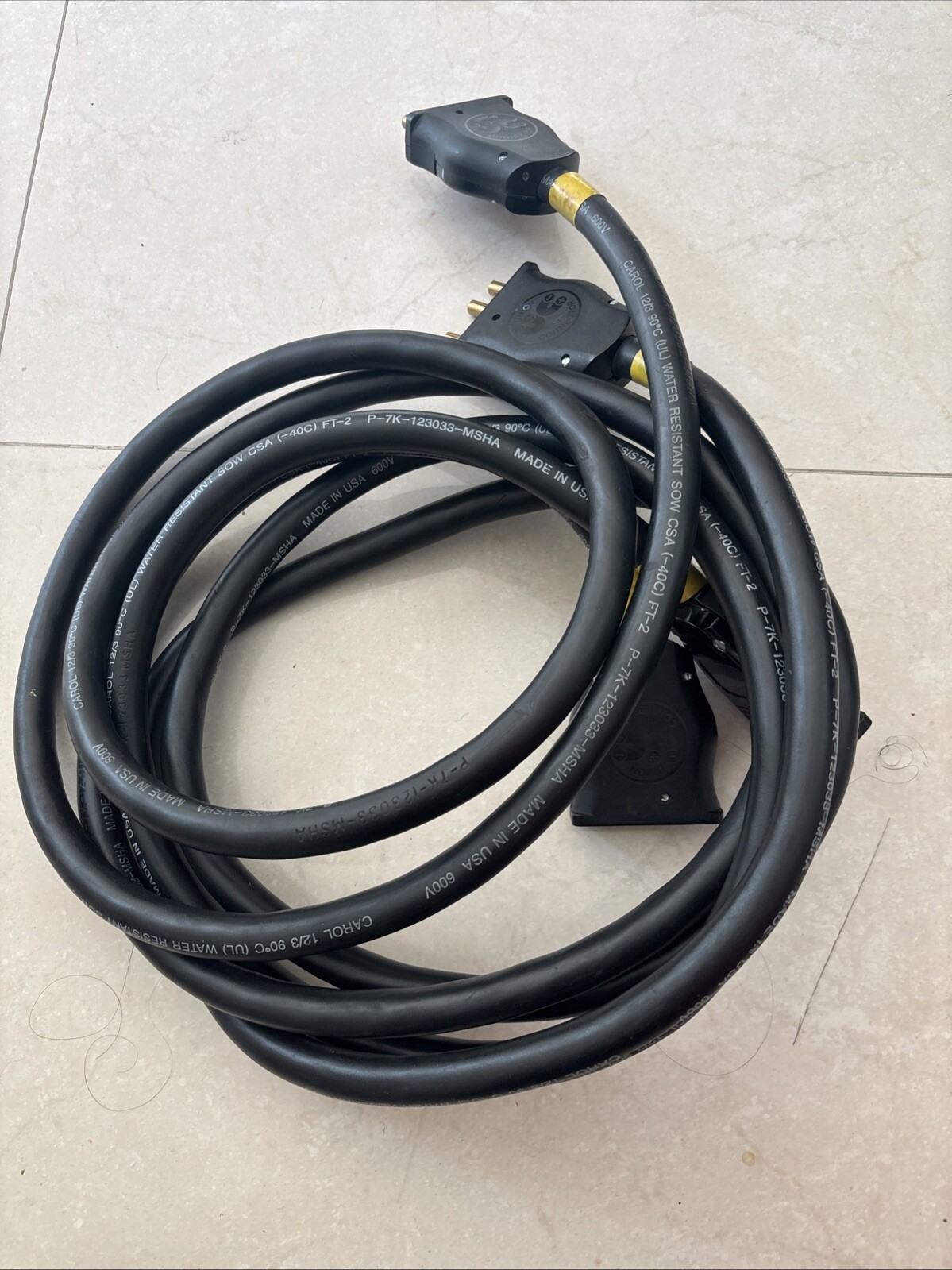 Stage Pin 3 pin cable male to female 20a 125v 15a 250v (lot of 2) 7ft BATES