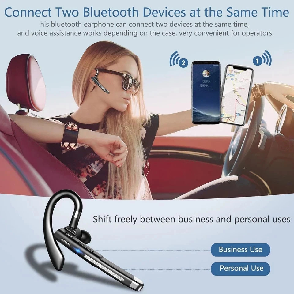 Trucker Wireless Mic Blue Parrot Bluetooth Noise Cancelling Headset Earpiece New